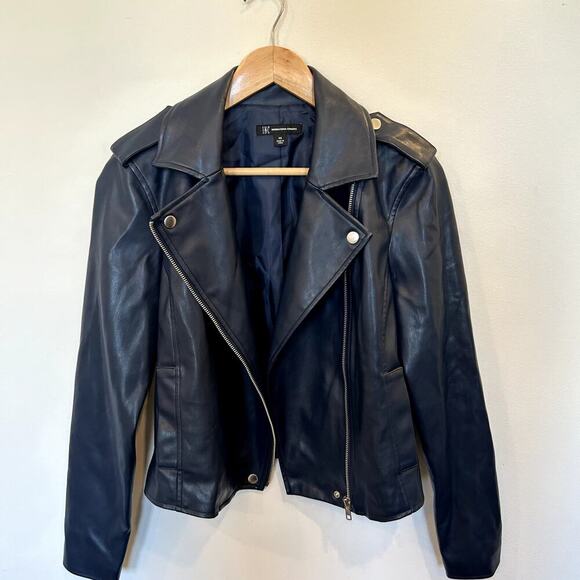INC Navy Faux Leather Jacket SZ XS NWOT - Picture 2 of 9